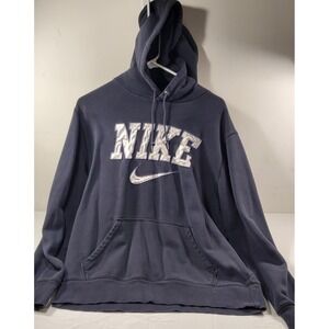 Nike Men's Navy‎ black Hoodie Pullover Sweatshirt Athletic Logo Size L Y2k